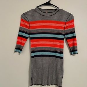 Free People Mock Neck Striped Shirt